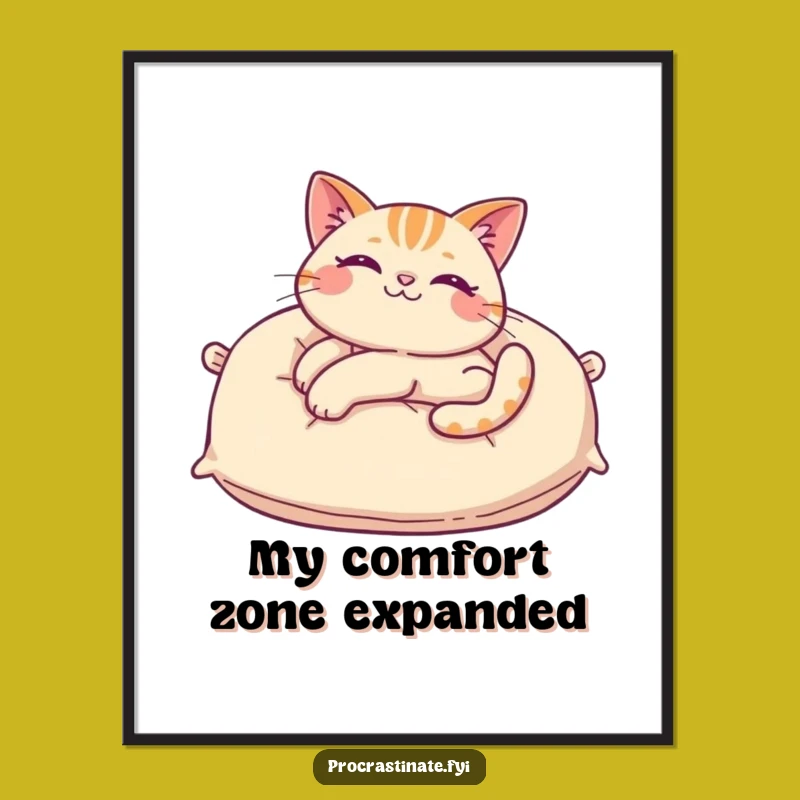 Funny Cat Pillow Poster: Languid Stretch Art, Whimsical Wall Decor Funny Gift