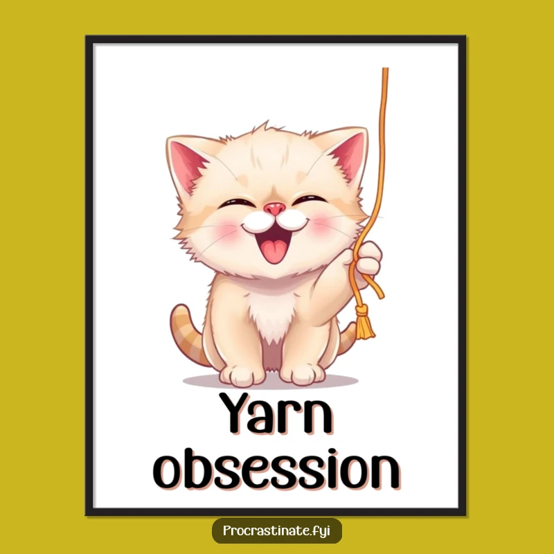 Funny Kitten Yarn Play Poster: Playful Cat Art Funny Gift