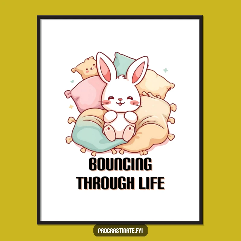 Funny Playful Bunny Pillow Poster: Whimsical Art for Your Walls!