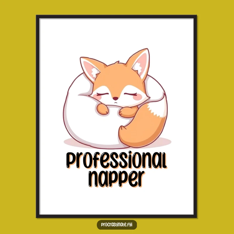 Funny Sleepy Fox Pillow Poster: Adorable Naptime Art for a Cozy Vibe!