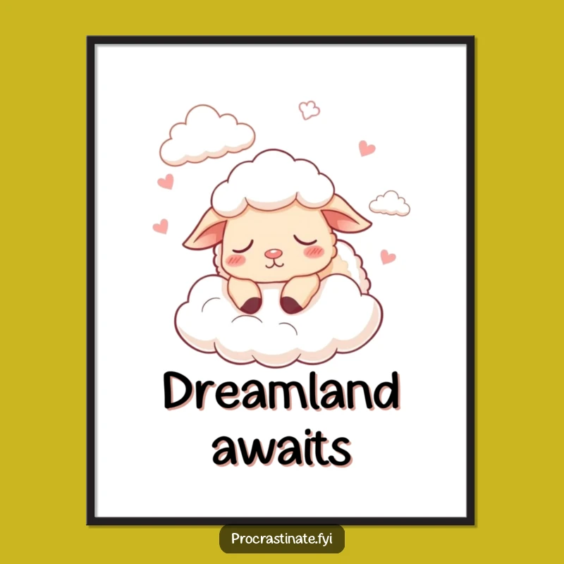Funny Sleepy Sheep Counting Clouds Poster: Dreamy Art for Peaceful Spaces!
