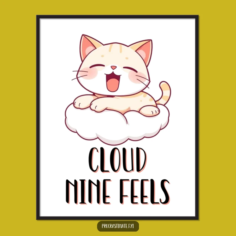Funny Yawning Cat Cloud Poster: Adorable Cartoon Art for Your Space