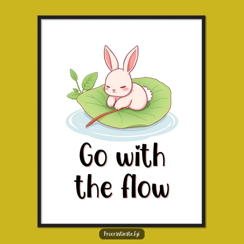 Funny Rabbit Poster: Languid Leaf Float Art - Serene Gift Idea