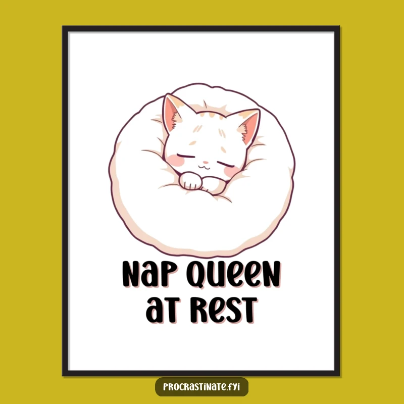 Funny Cat Pillow Poster: Peaceful Feline Art, Great Relaxing Decor Gift
