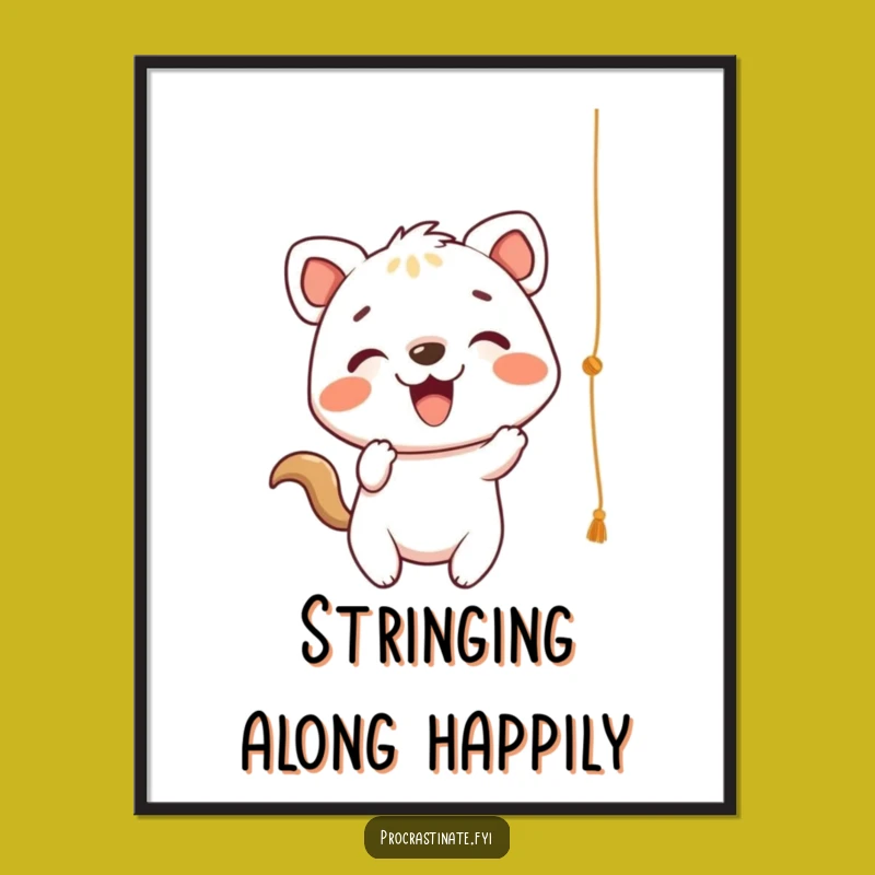 Funny Energetic Animal Poster: String Batting Art, Gift Idea!