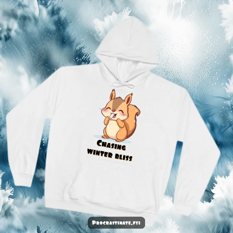 Funny Squirrel Hoodie: Joyful animal catching snowflakes with its tongue, warm and cozy, winter comfort, perfect funny gift.