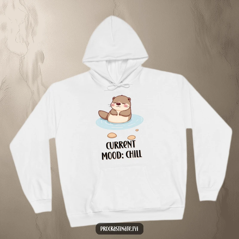 Funny otter floating peacefully on its back in a calm stream, looking utterly relaxed and happy on this warm hoodie.