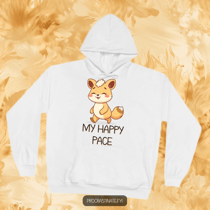 Funny animal character hoodie showing a smiling creature enjoying a leisurely stroll with a relaxed gait, perfect for cozy relaxation.