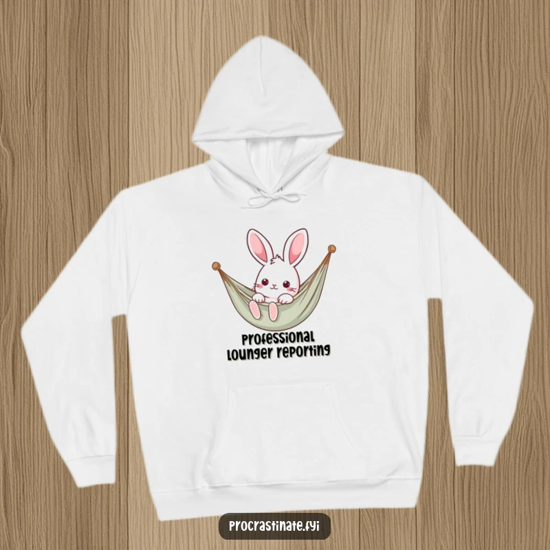 Funny kawaii rabbit chilling in a hammock, a cozy and funny hoodie for ultimate relaxation.