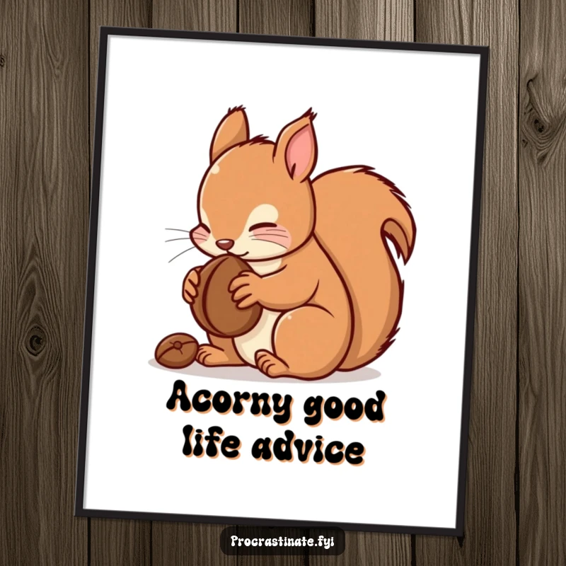 Funny Free Printable Wall Art: Adorable kawaii squirrel engrossed in happily munching a delicious nut, bringing smiles.