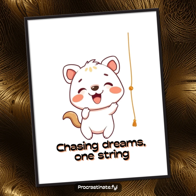 Funny Free Printable Wall Art: Energetic animal playfully batting at a dangling string, full of life.