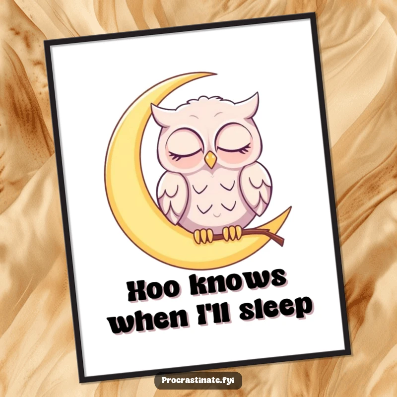Funny Free Printable Wall Art: A sleepy owl dozes on a crescent moon, bringing a sense of calm, magic, and gentle humor.