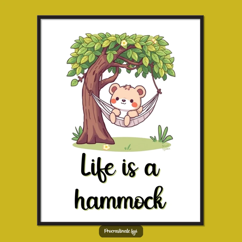 Free Printable Wall Art: Relaxed Animal Hammock Scene, Funny Downloadable Decor