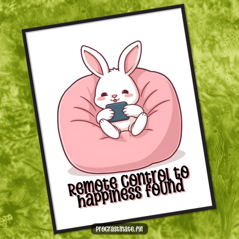 Funny Free Printable Wall Art: Rabbit chilling in a beanbag chair with a remote, embodying peak relaxation