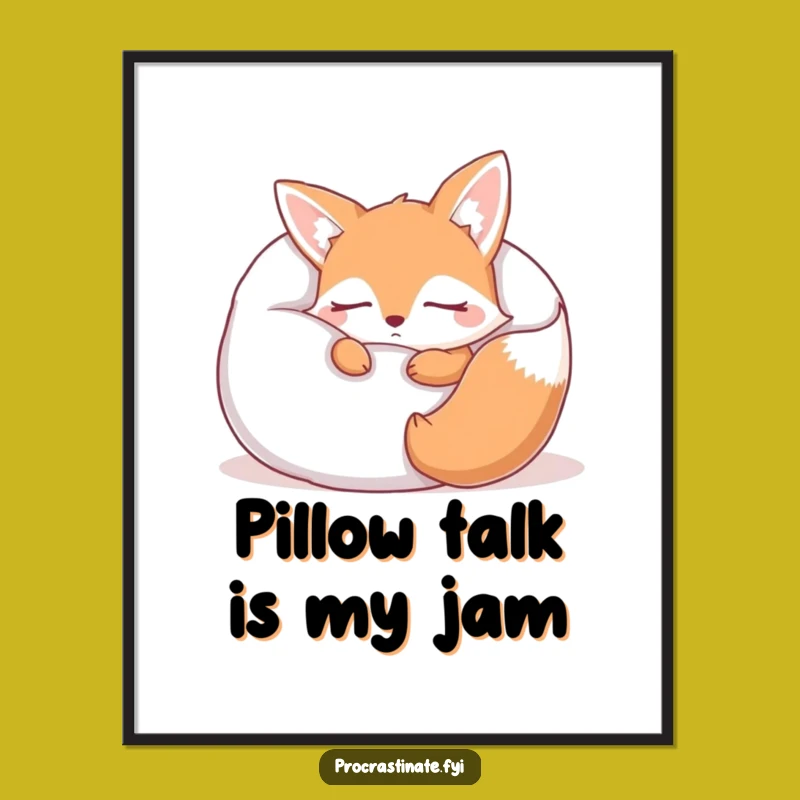 Funny Free Printable Wall Art: Sleepy Fox Pillow Nap, Cute Downloadable Decor