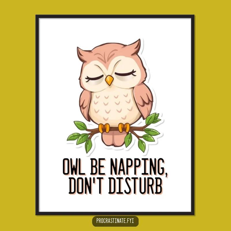 Funny Free Printable Wall Art: Sleepy Owl Nodding Off Downloadable Decor