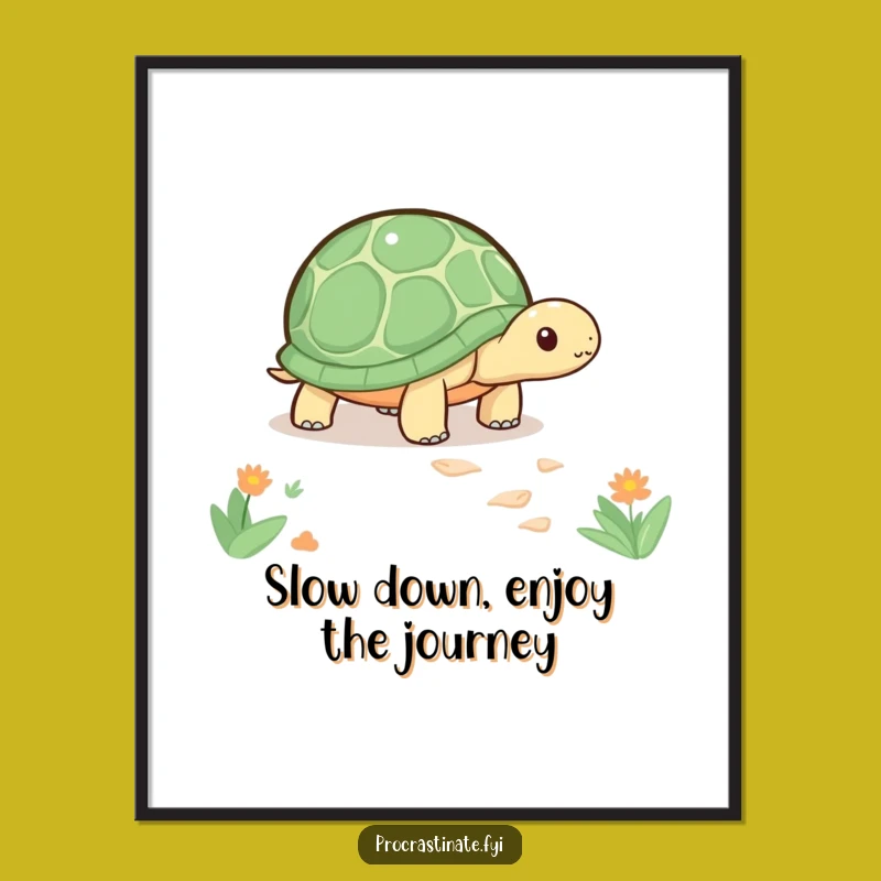 Funny Free Printable Wall Art: Slow Kawaii Turtle Path, Quirky Downloadable Decor