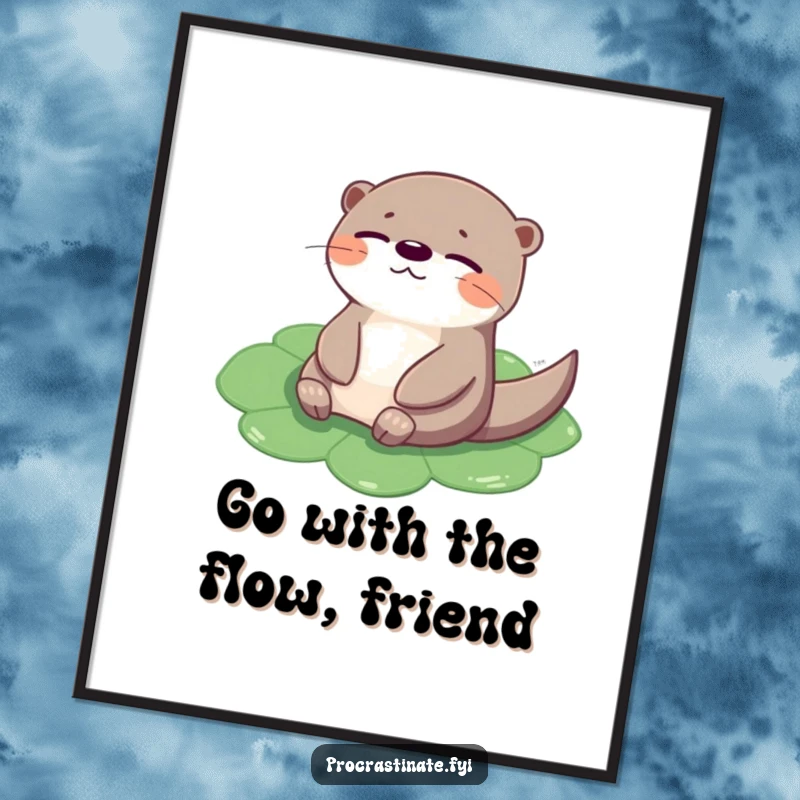 Funny Free Printable Wall Art: A cheerful otter floating peacefully on a lily pad, closing its eyes in relaxation.