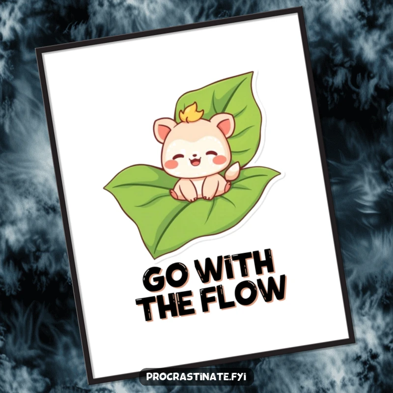 Funny Free Printable Wall Art: A joyful animal happily drifting on a huge leaf, embracing a serene adventure.