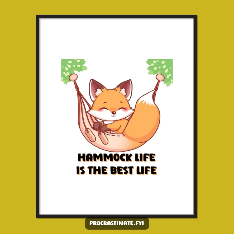 Free Printable Wall Art: Relaxed Fox Hammock Swing, Funny Chill Decor Download