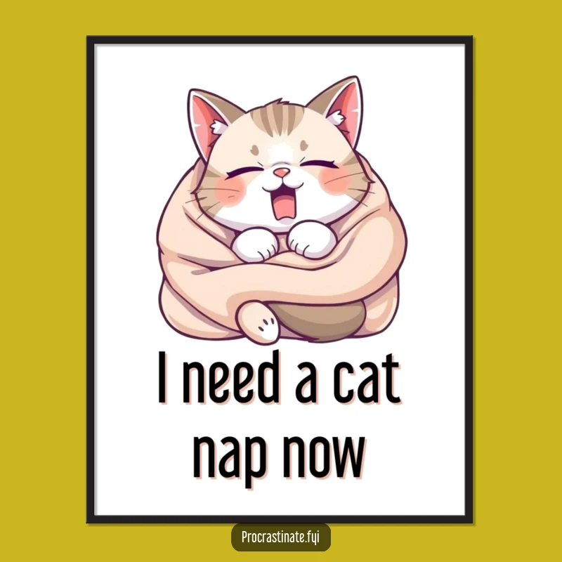 Cozy Free Printable Cat Wall Art - Sleepy Yawn Downloadable Decor Gift