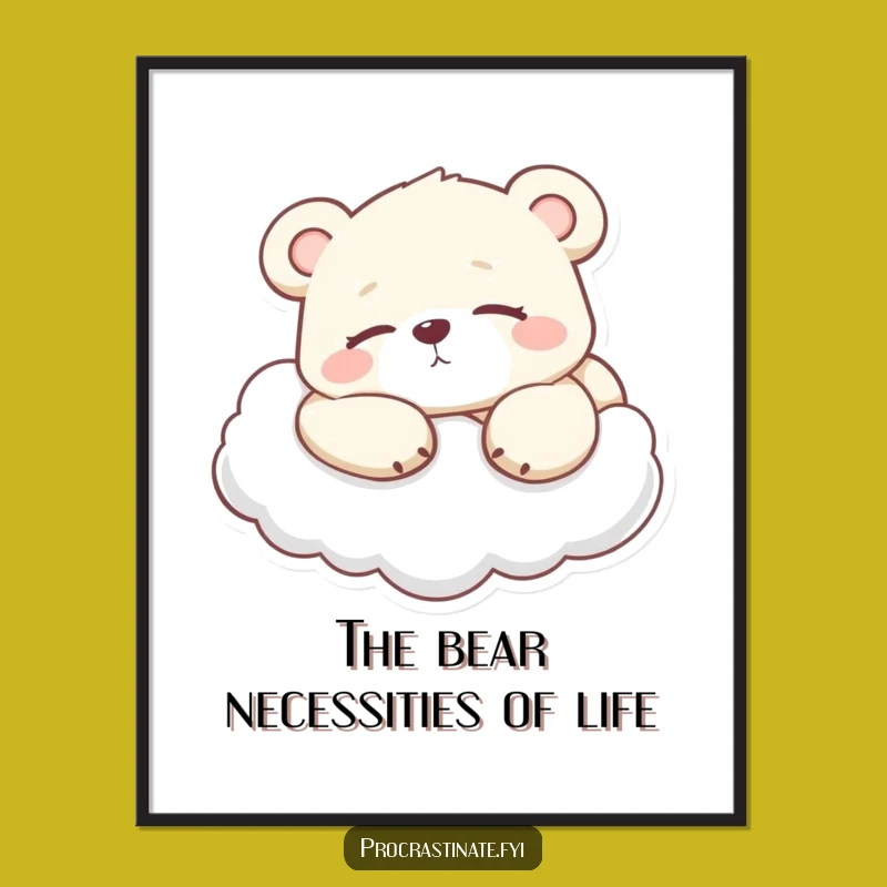 Lazy Free Printable Bear Wall Art - Cloud Lounging Downloadable Decor Gift