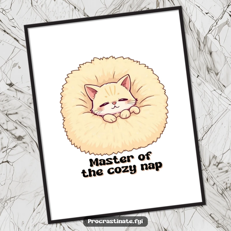 Funny Free Printable Wall Art of a contented cat lounging lazily on a giant fluffy blanket, embodying ultimate relaxation.