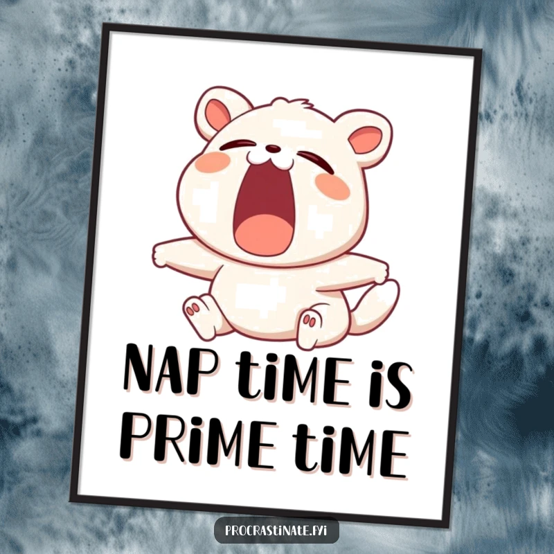 Funny Free Printable Wall Art: A contented animal in the middle of a massive yawn and stretch, radiating sleepy charm.