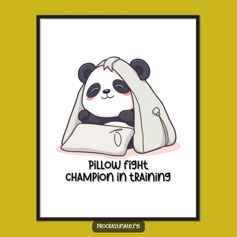 Free Printable Wall Art: Determined Panda Pillow Fort Creation Downloadable Art