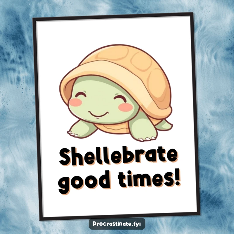 Funny free printable wall art of a mellow turtle smiling as it peeks from its shell, bringing calm humor.