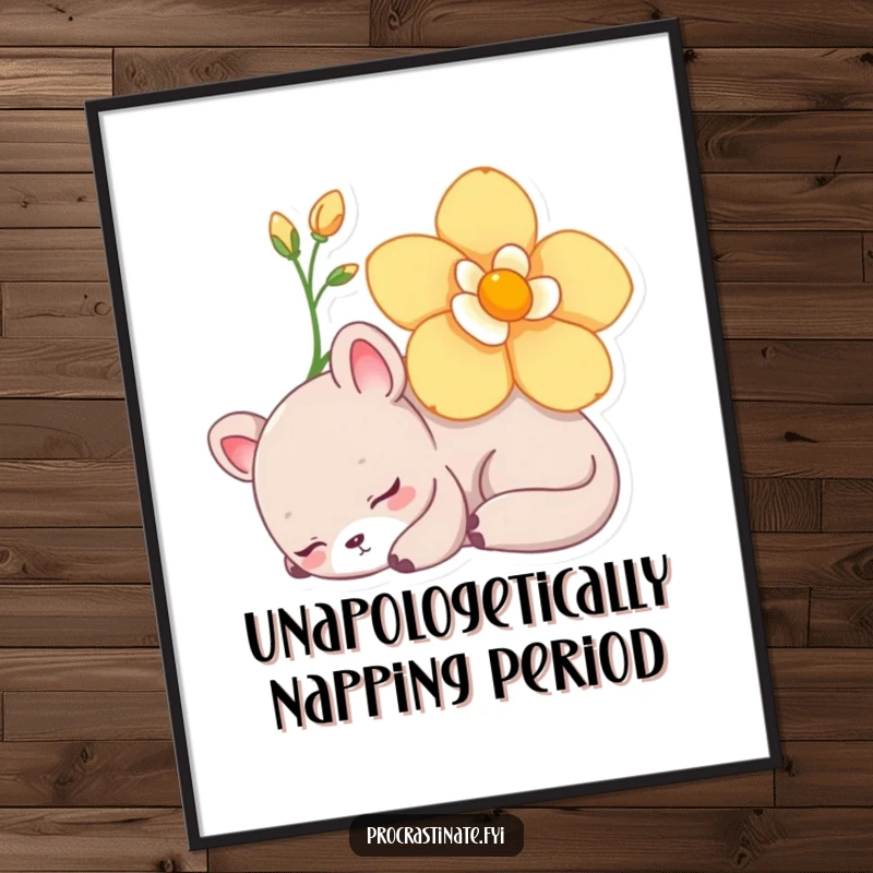 Funny Free Printable Wall Art: Cozy lazy animal blissfully napping under a vibrant blooming flower.