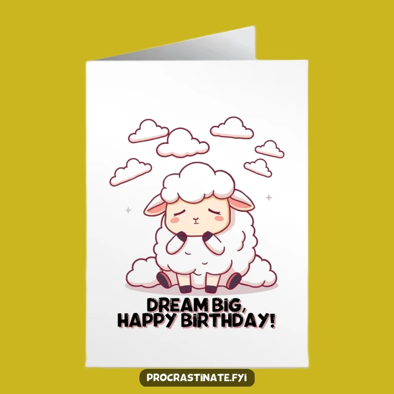 Free Printable Birthday Card: Dozing Sheep Count Clouds Funny Downloadable