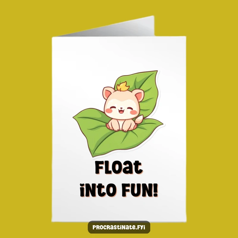 Free Printable Birthday Card: Floating Animal, Leaf Adventure, Funny Downloadable Joy