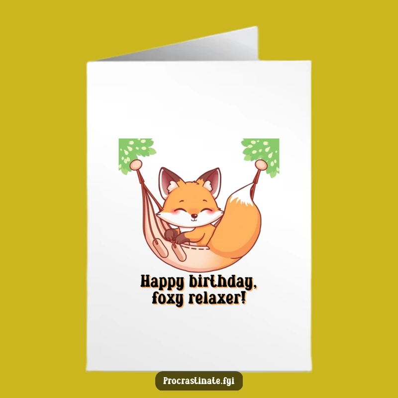 Free Printable Birthday Card: Relaxed Fox Hammock Swing, Funny Chill Download