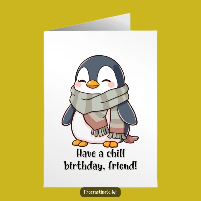Free Printable Penguin Birthday Card: Cozy Scarf Relaxed Funny Downloadable Gift