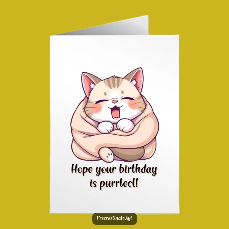 Cozy Free Printable Cat Birthday Card - Sleepy Yawn Downloadable Gift
