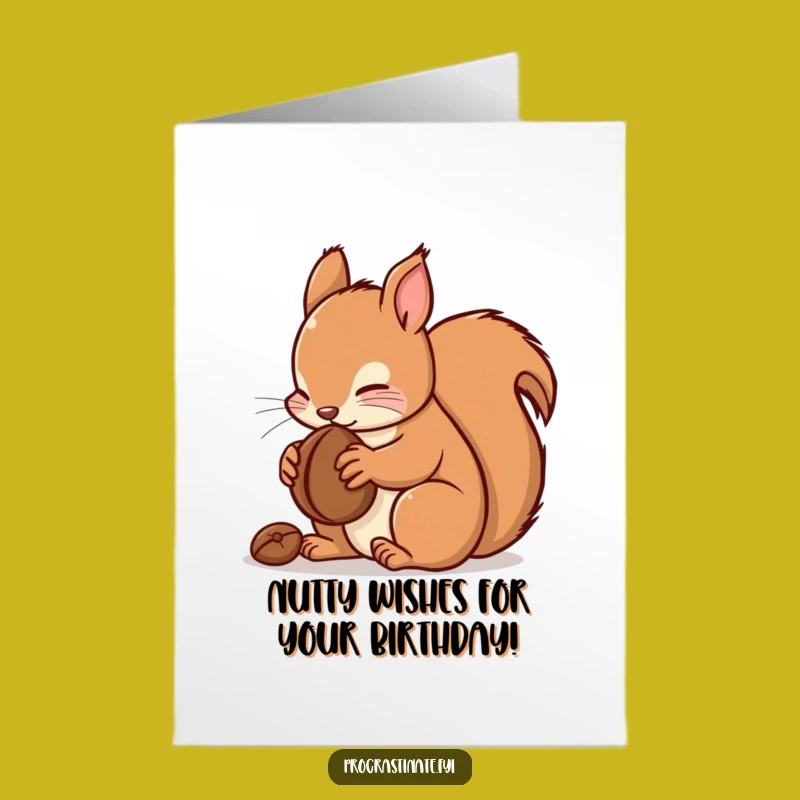 Free Printable Funny Birthday Card: Kawaii Squirrel Munching Nut, Perfect Downloadable Gift