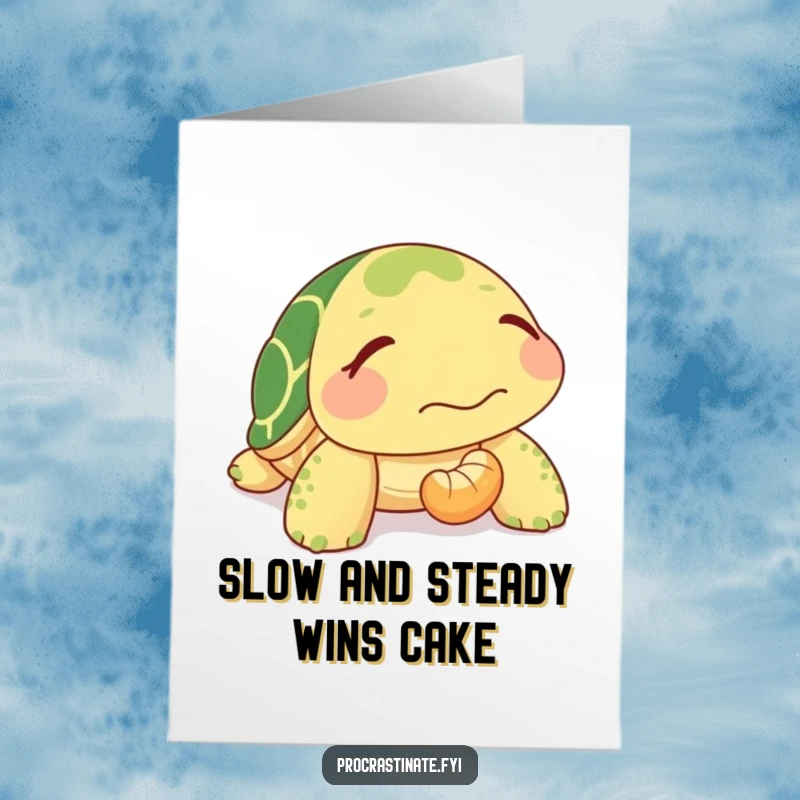 Funny Free Printable Turtle Birthday Card: Relaxed turtle slowly moves snack towards mouth, wishing a happy birthday.