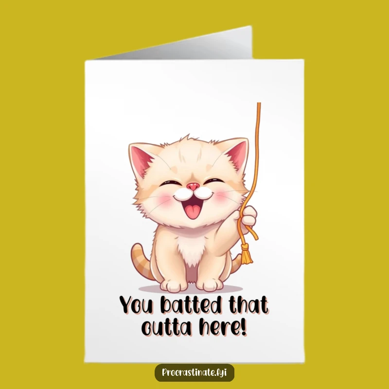 Free Printable Congrats Card: Giggling Kitten Yarn Play, Cute Funny Download