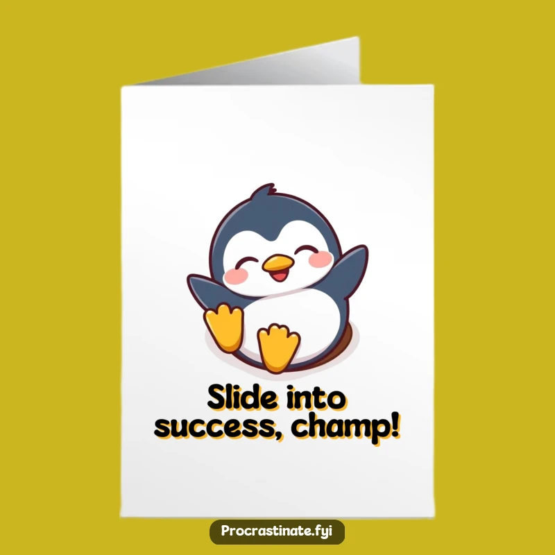 Free Printable Congrats Card: Penguin's Snowy Success, Humorous Downloadable Greeting
