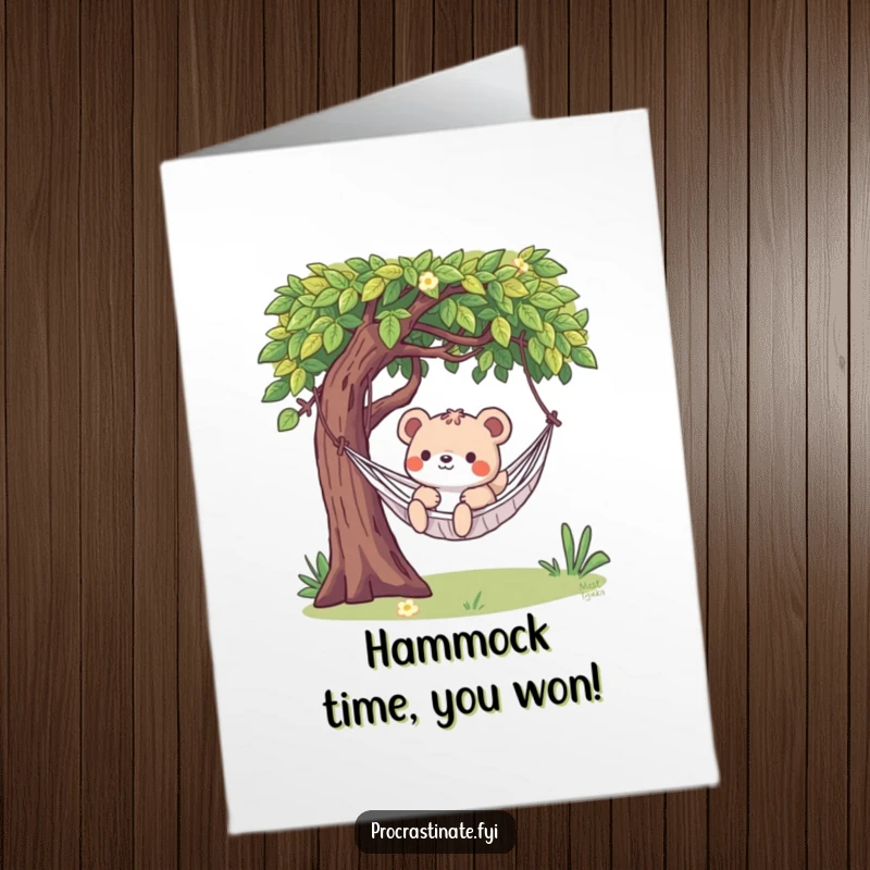 Funny Free Printable Congrats Card: A happy animal enjoying a leisurely swing on a hammock beneath a shady tree.