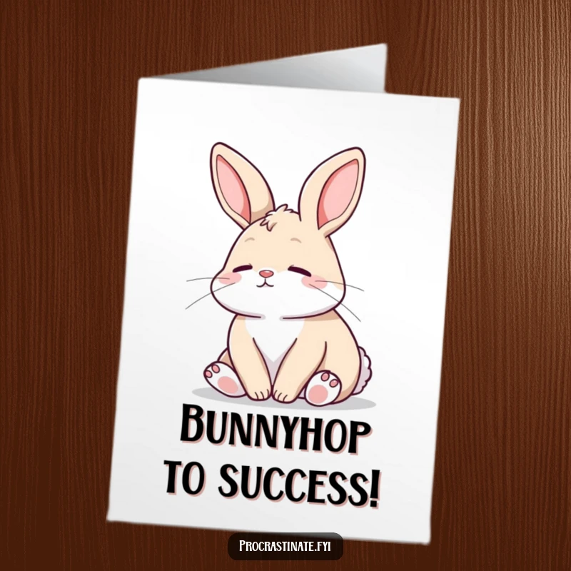 Funny Free Printable Congratulations Card showing a relaxed bunny with a peaceful expression, celebrating success.