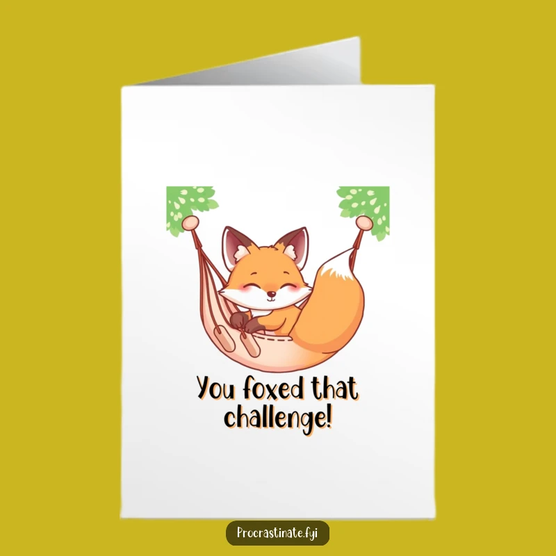 Free Printable Congrats Card: Relaxed Fox Hammock Swing, Funny Chill Download