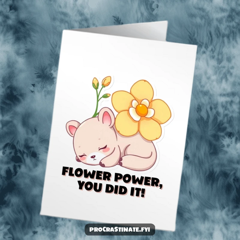 Funny Free Printable Congratulations Card: Lazy animal napping under a flower, embodying peaceful success.