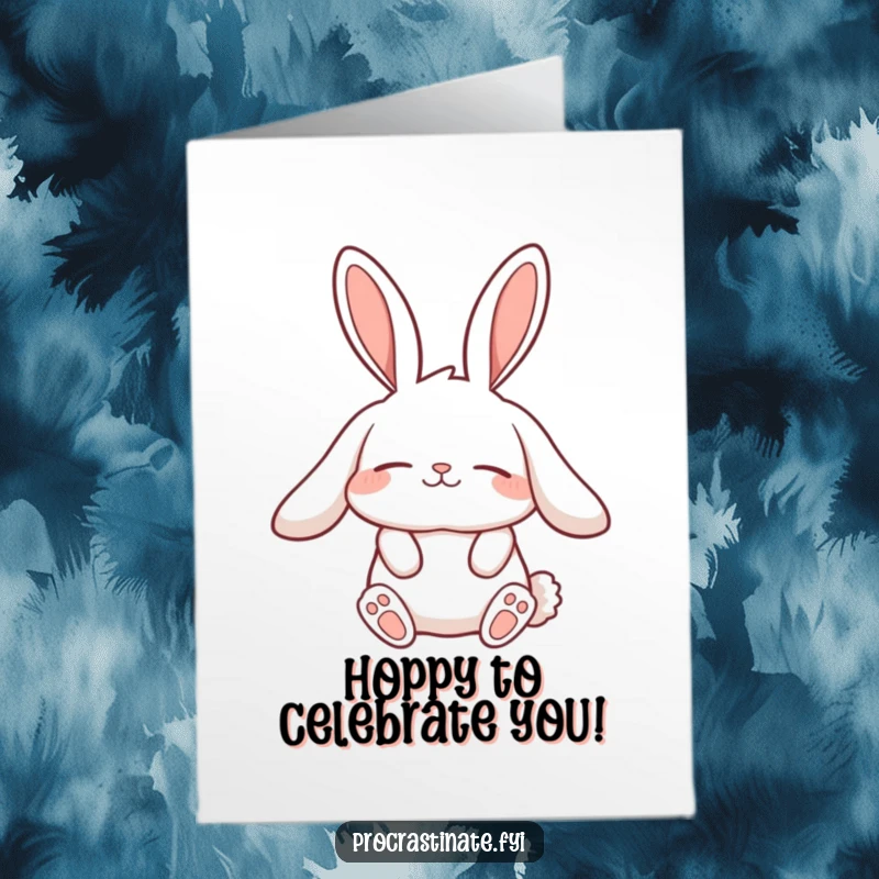 Funny Free Printable Congratulations Card: A lazy rabbit character with incredibly long, relaxed ears stretches slowly, humorously congratulating with ultimate leisure.