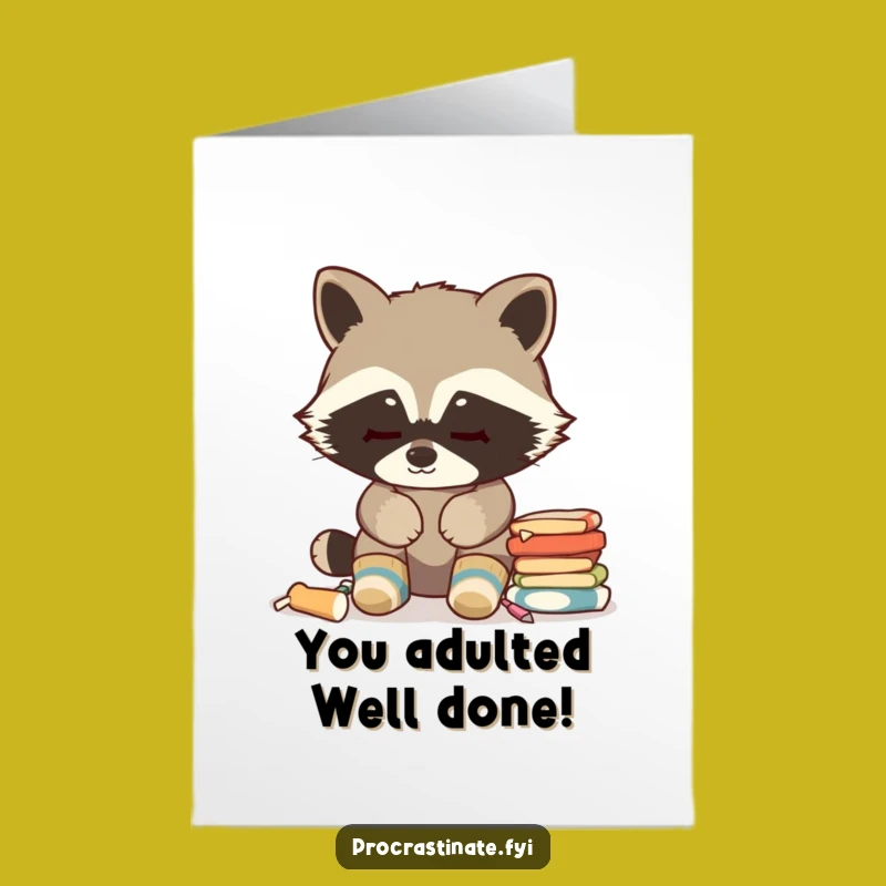 Free Printable Congrats Card: Raccoon's Chore Victory Celebration Downloadable