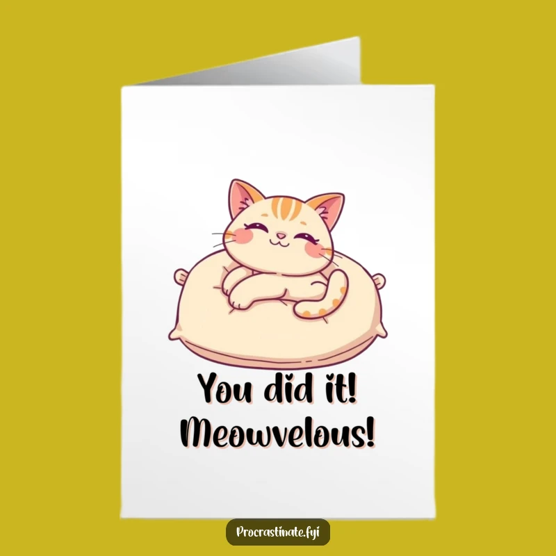 Free Printable Congrats Card: Funny Cat Pillow Pose, Cute Downloadable for Instant Celebration!