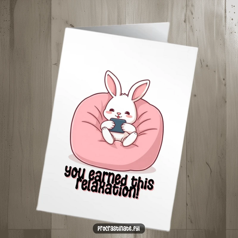 Funny Free Printable Congratulations Card: Rabbit relaxing with remote, celebrating achievements with laid-back humor