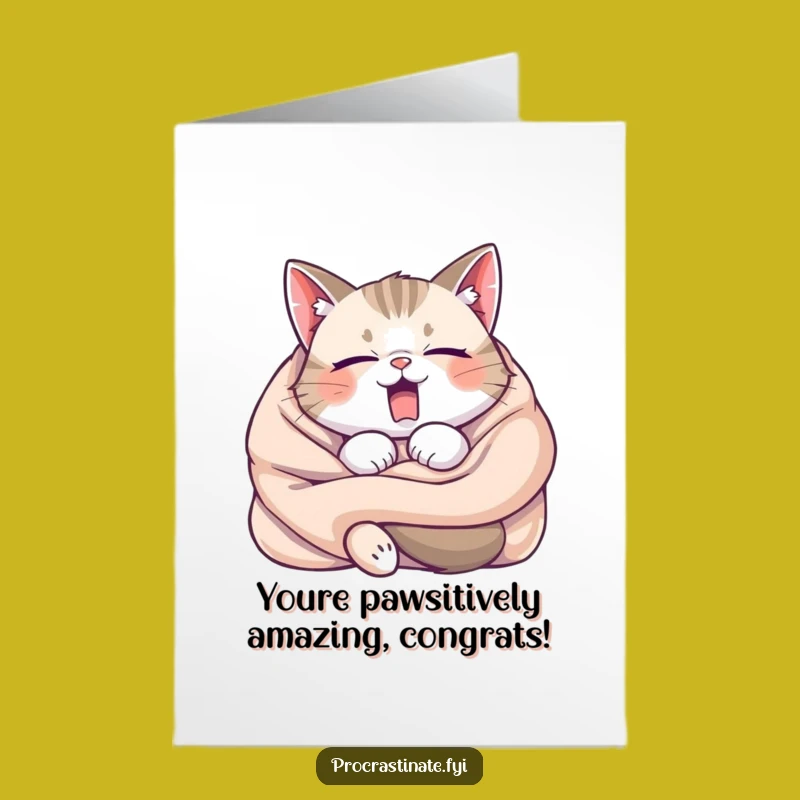 Relaxing Free Printable Cat Congrats Card - Sleepy Yawn Downloadable Gift