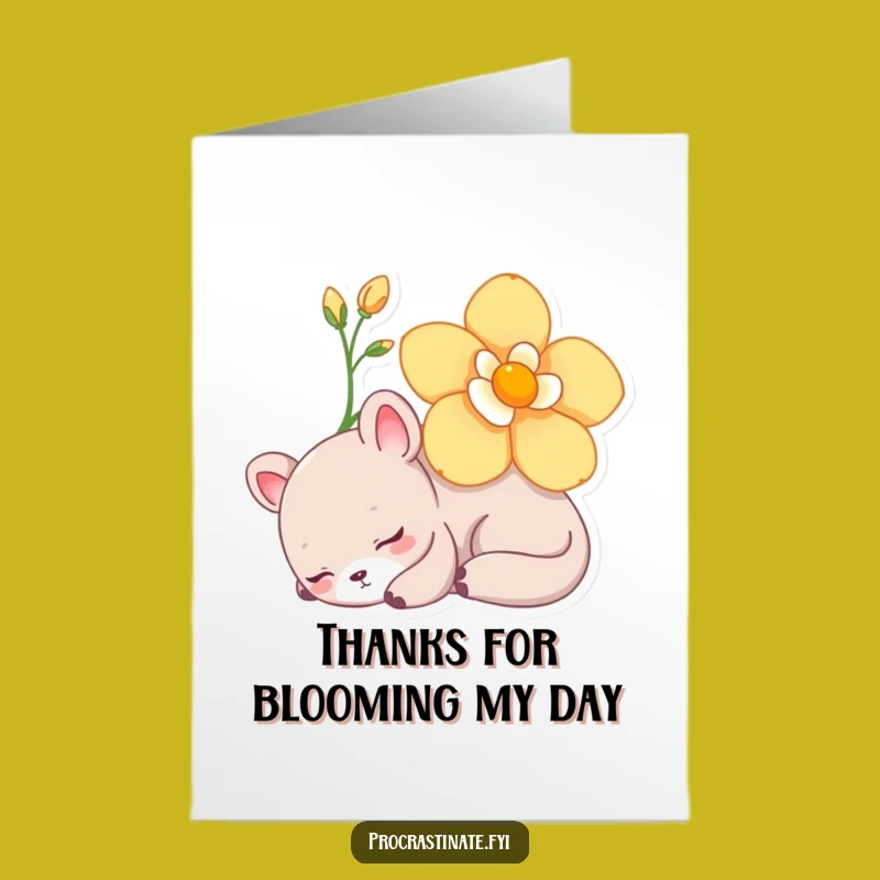 Free Printable Napping Flower Animal Thank You Card: Cozy Downloadable Gift of Appreciation